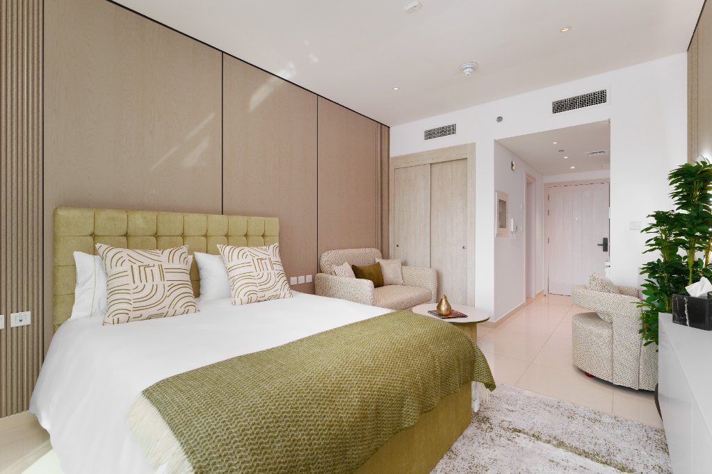 Bed and seating area