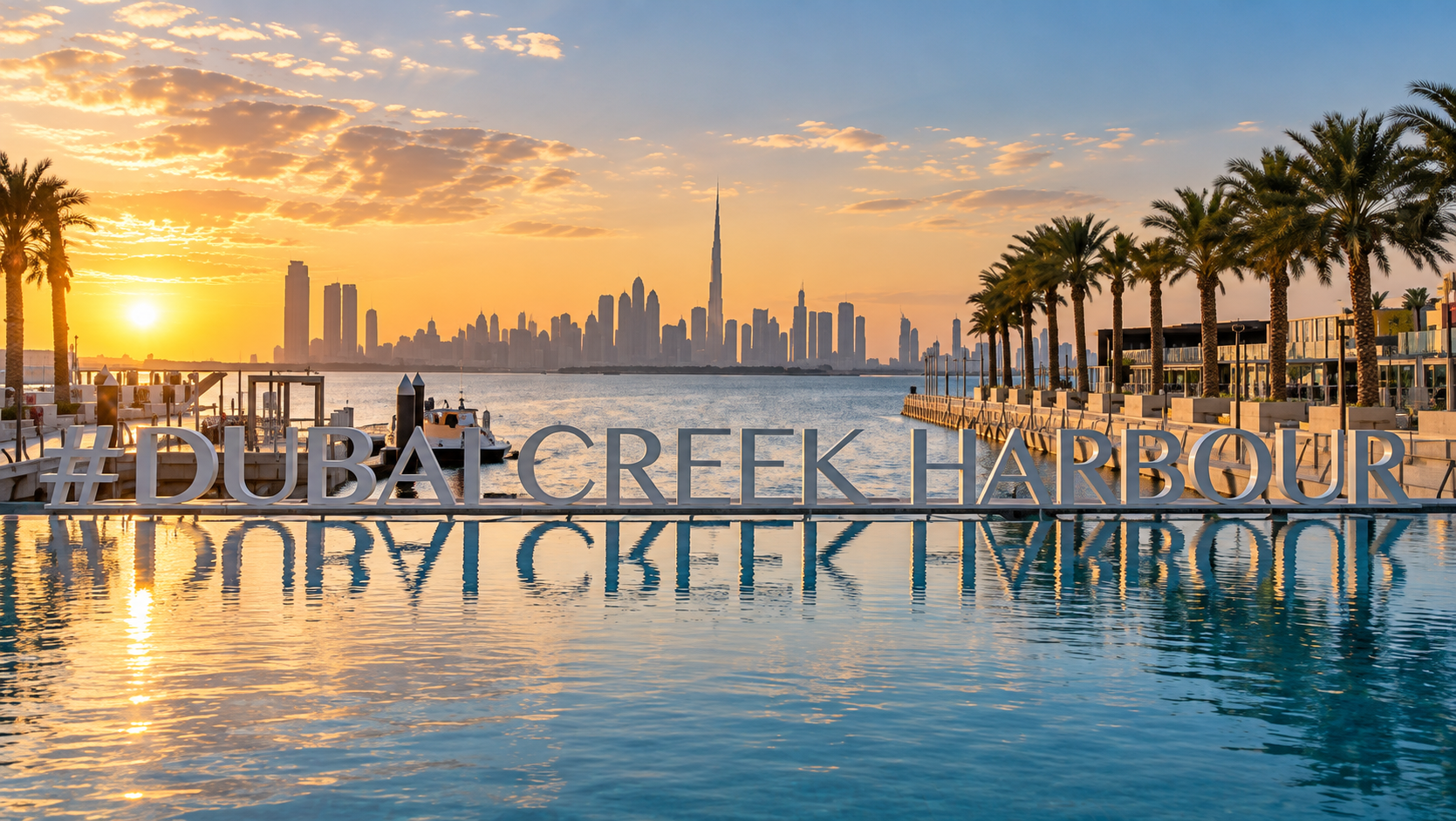 Dubai Creek Harbour at sunset