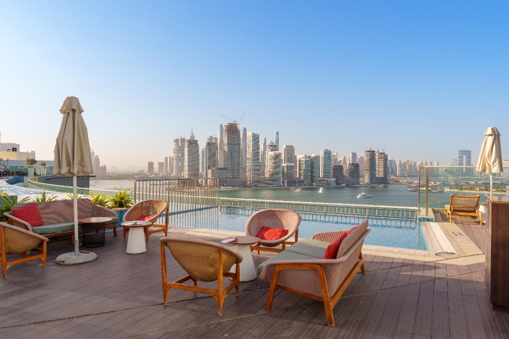 Rooftop pool with Dubai Marina skyline