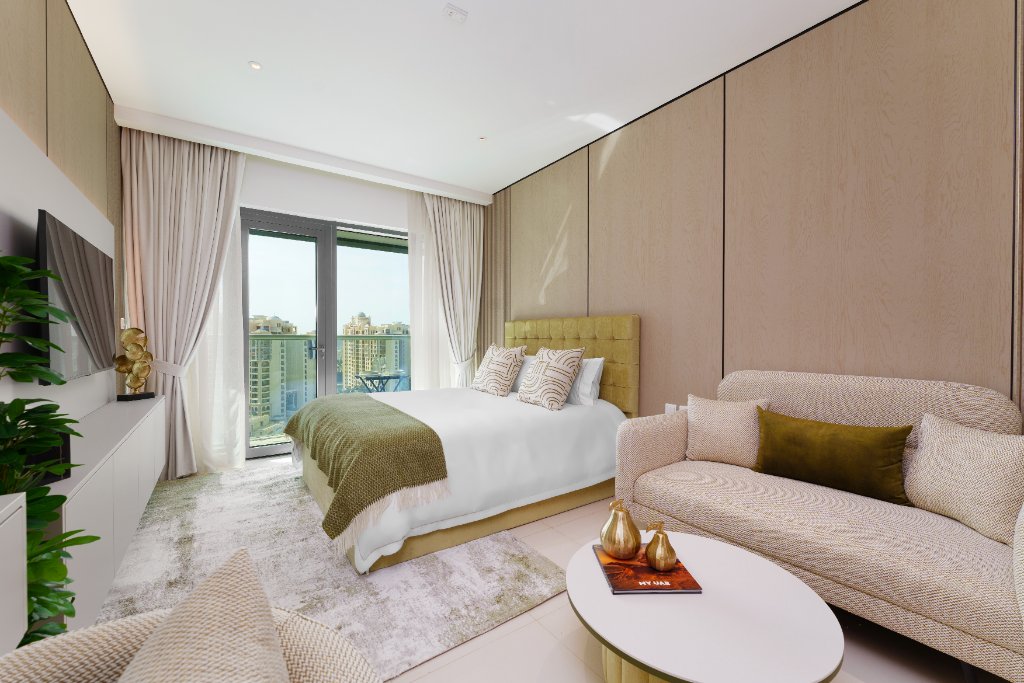 Living area and bed