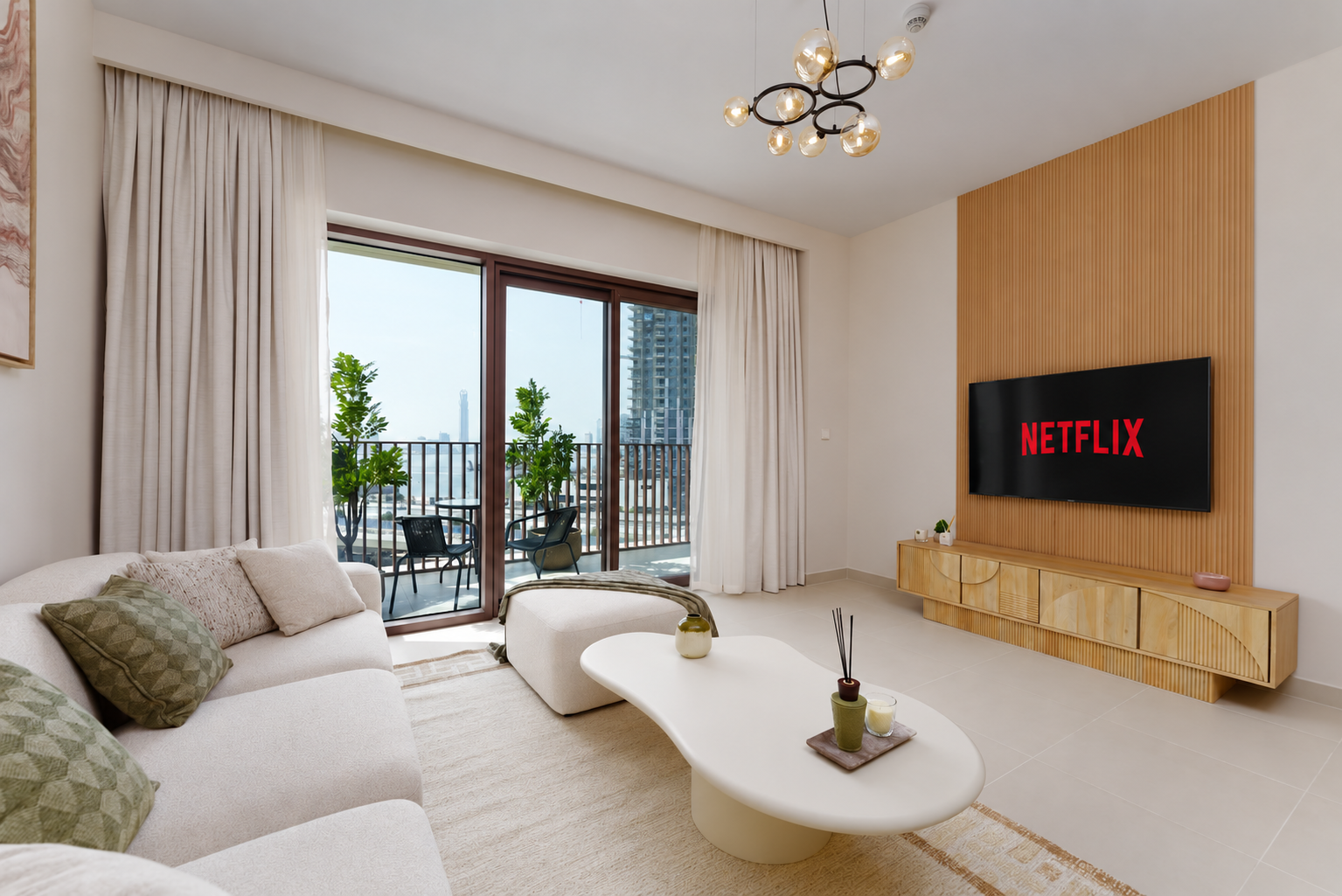 Living room with balcony view