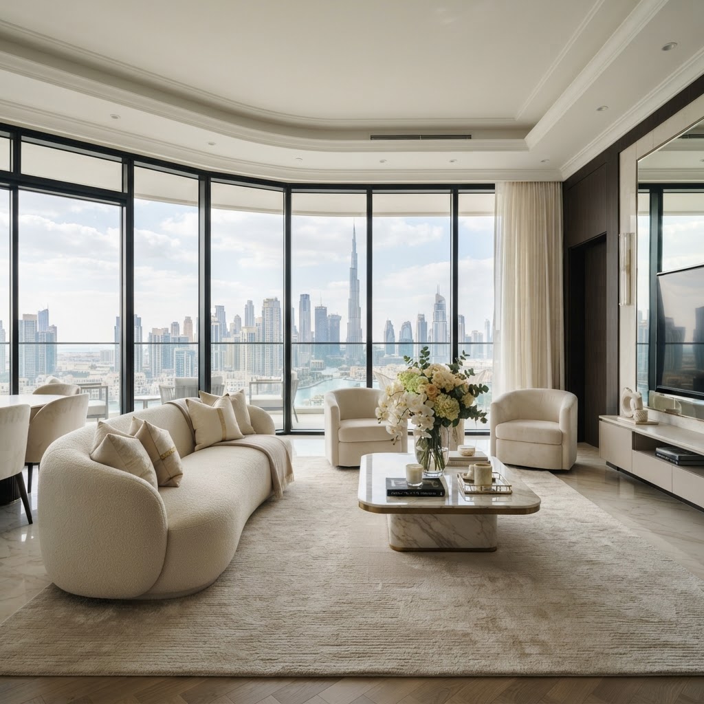 Bright styled luxury apartment living room