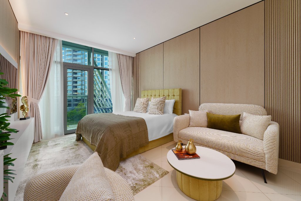 Living area and bed