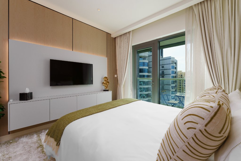 Bed and TV wall