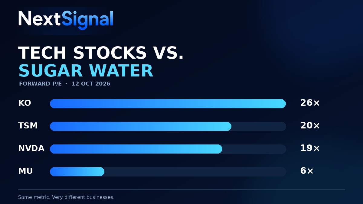NextSignal Vergleich der Forward-KGVs von Coca-Cola, TSMC, Nvidia und Micron am 12. Oktober 2026