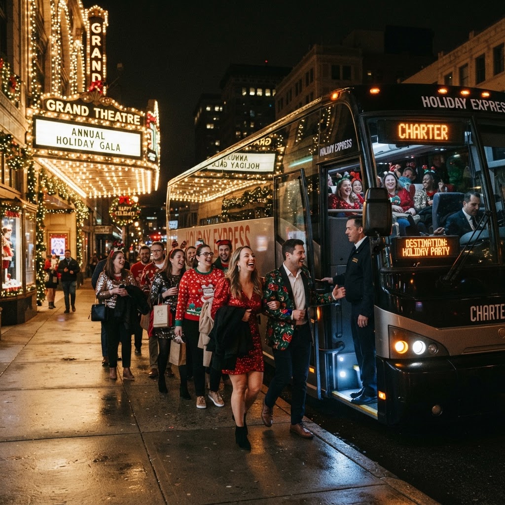 Company Holiday Party Charter Bus: Group Transportation for Office Celebrations