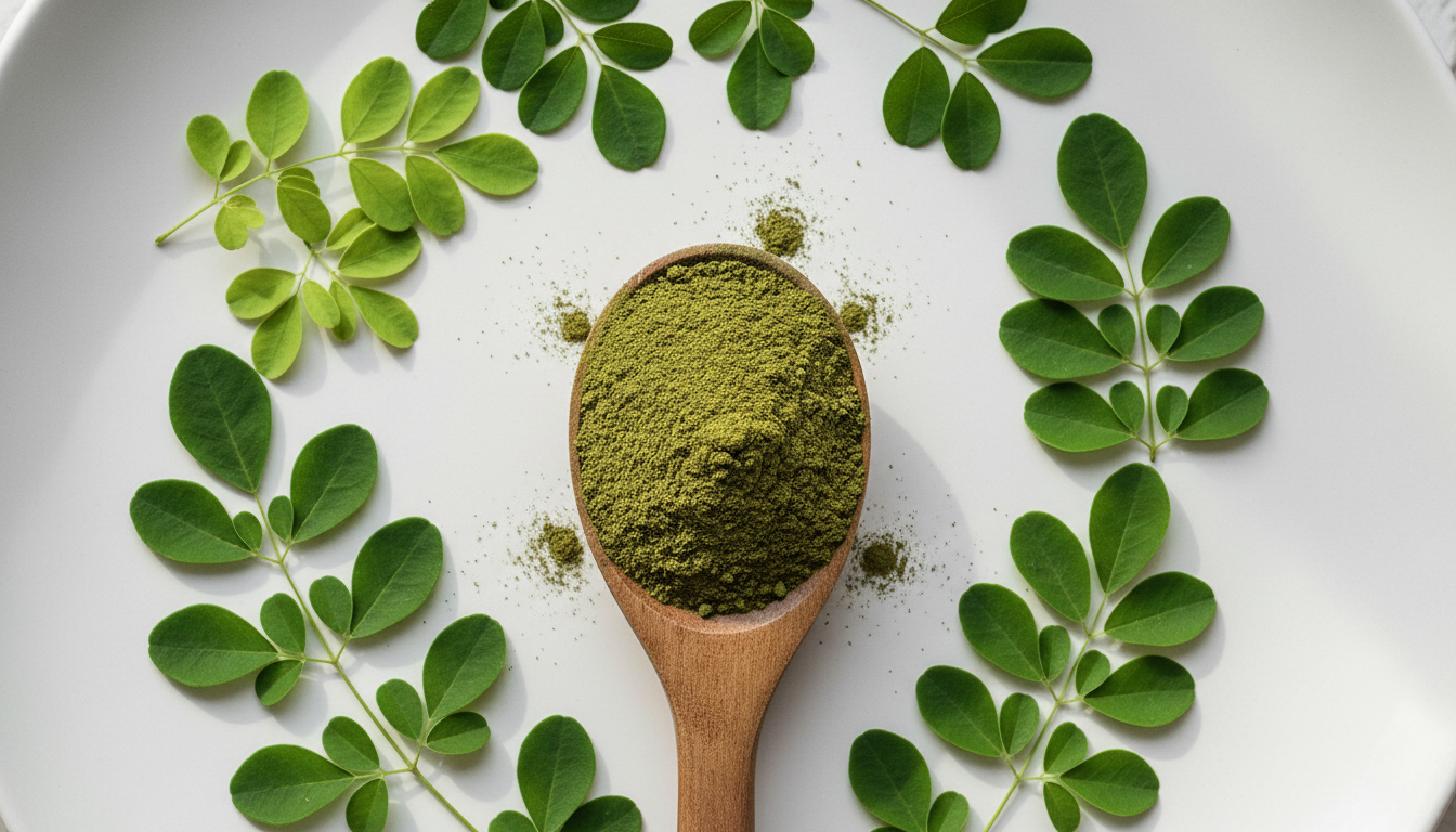 Fresh moringa leaves being processed