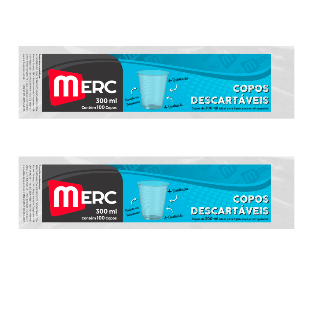 Copos descartáveis MERC transparente 200ML e 300ML c/100UN
