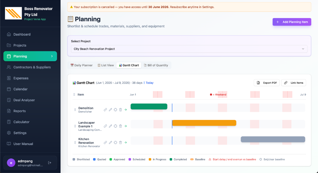 Gantt Planning
