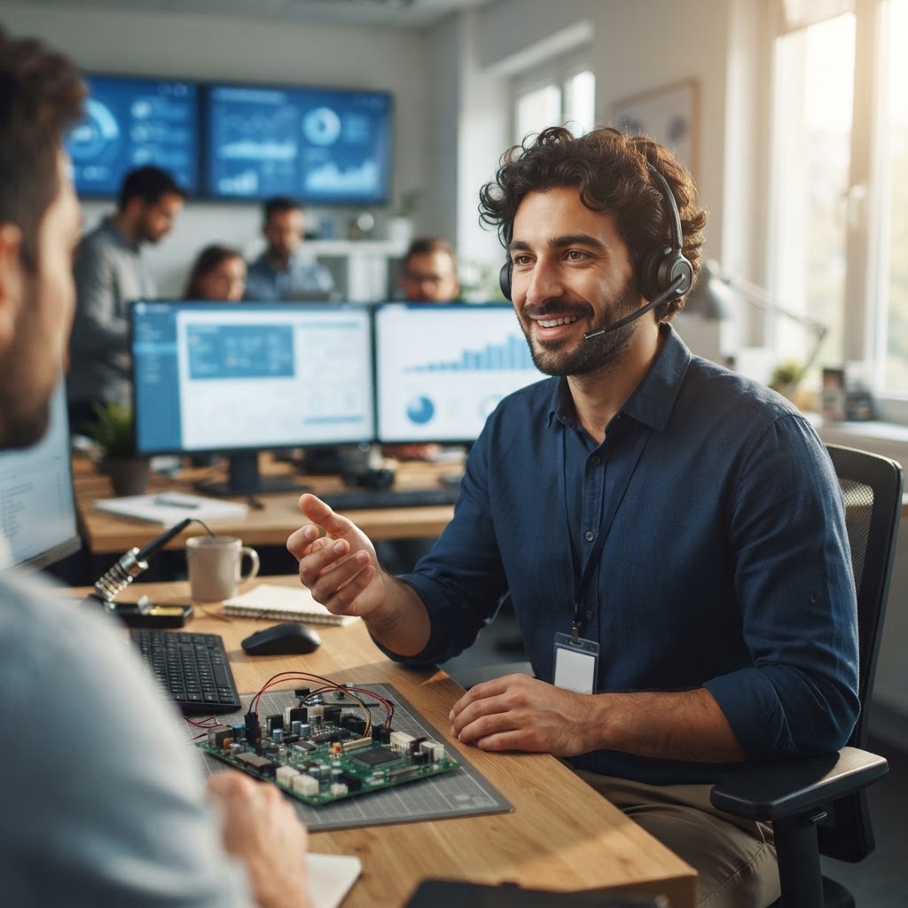 Referente tecnico E-Team al telefono con un cliente
