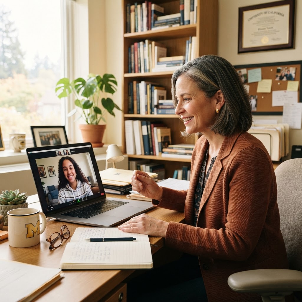 SHIFAYA advisor on a video call with a student