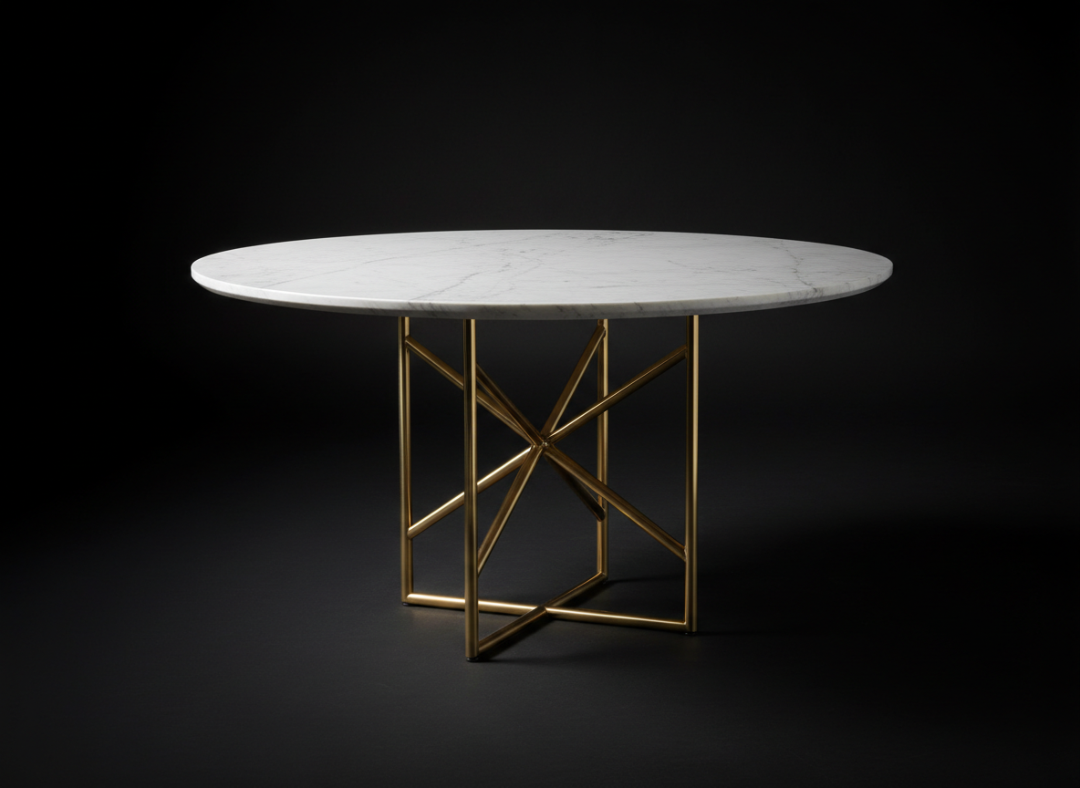 Round marble dining table with gold metal base