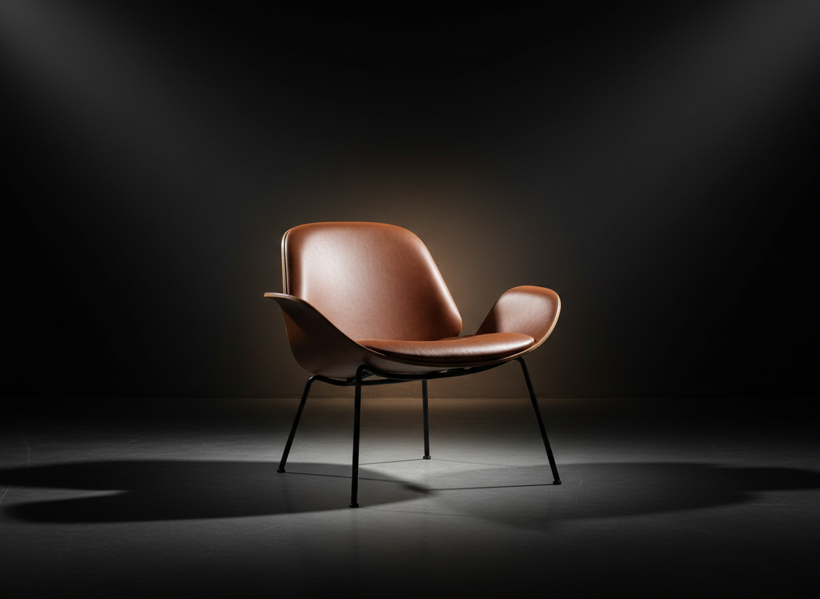 Cognac brown leather accent chair with contemporary design