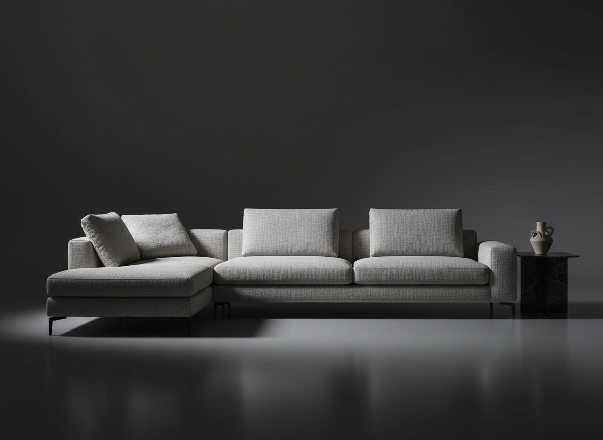 Light gray fabric sectional sofa with clean modern lines