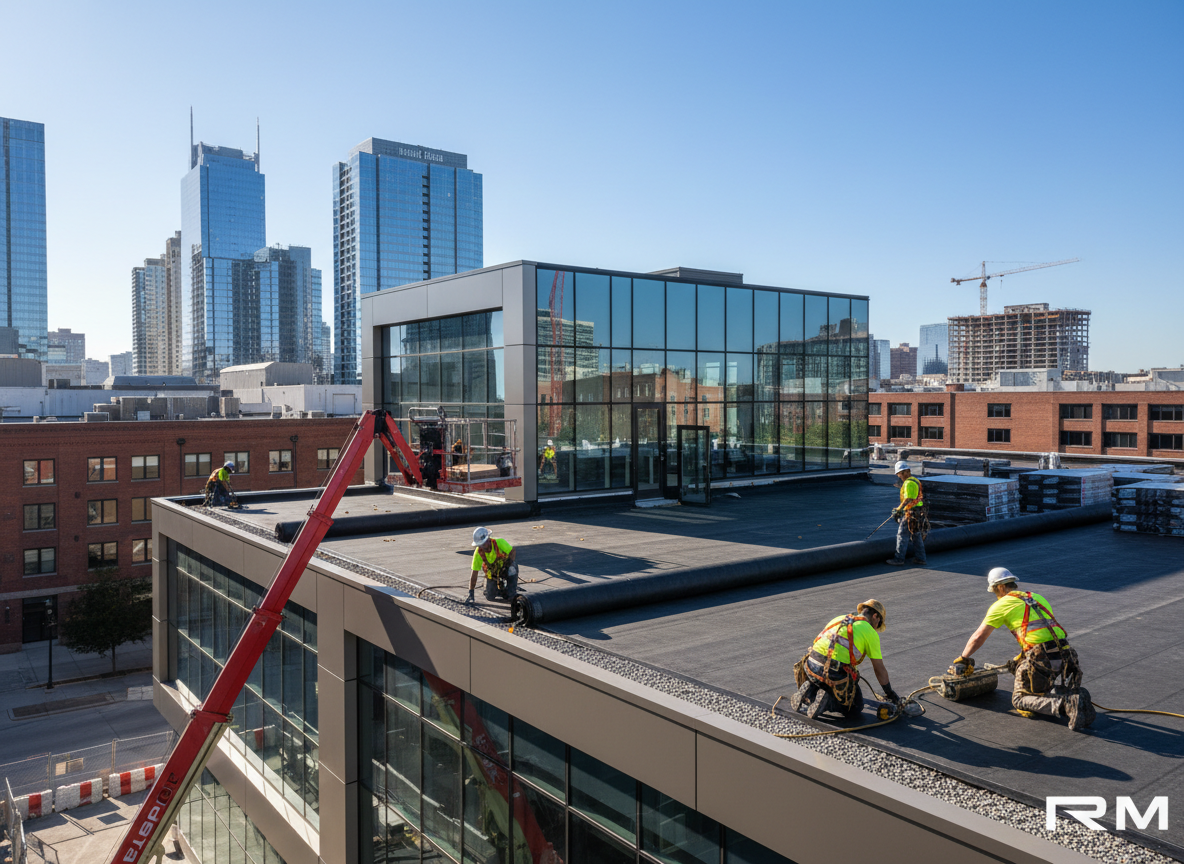 Commercial building roof installation