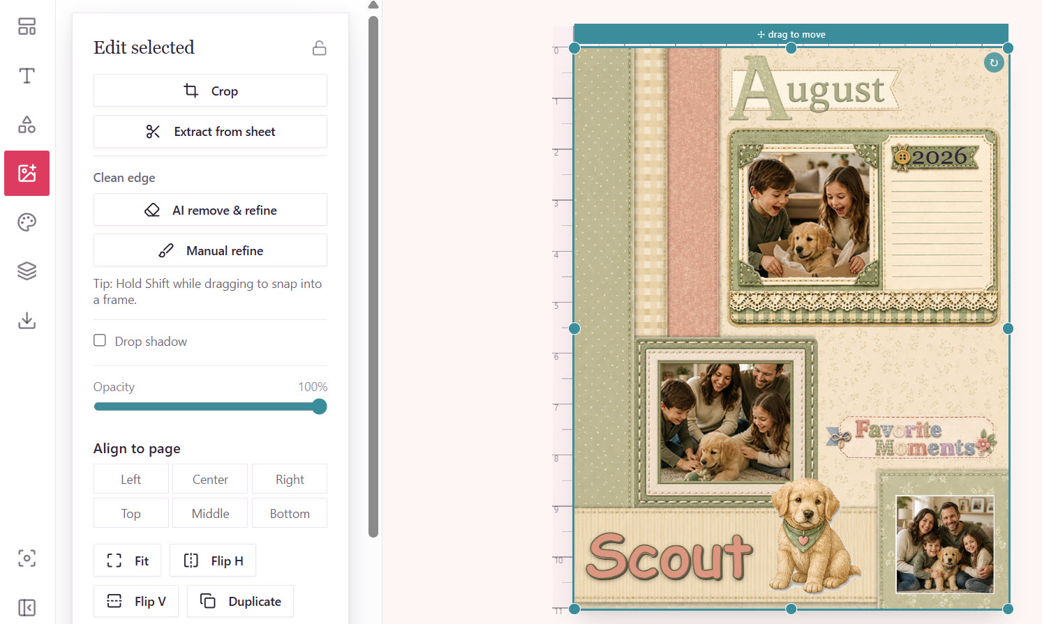 Finished scrapbook memory page with photos and decorative elements