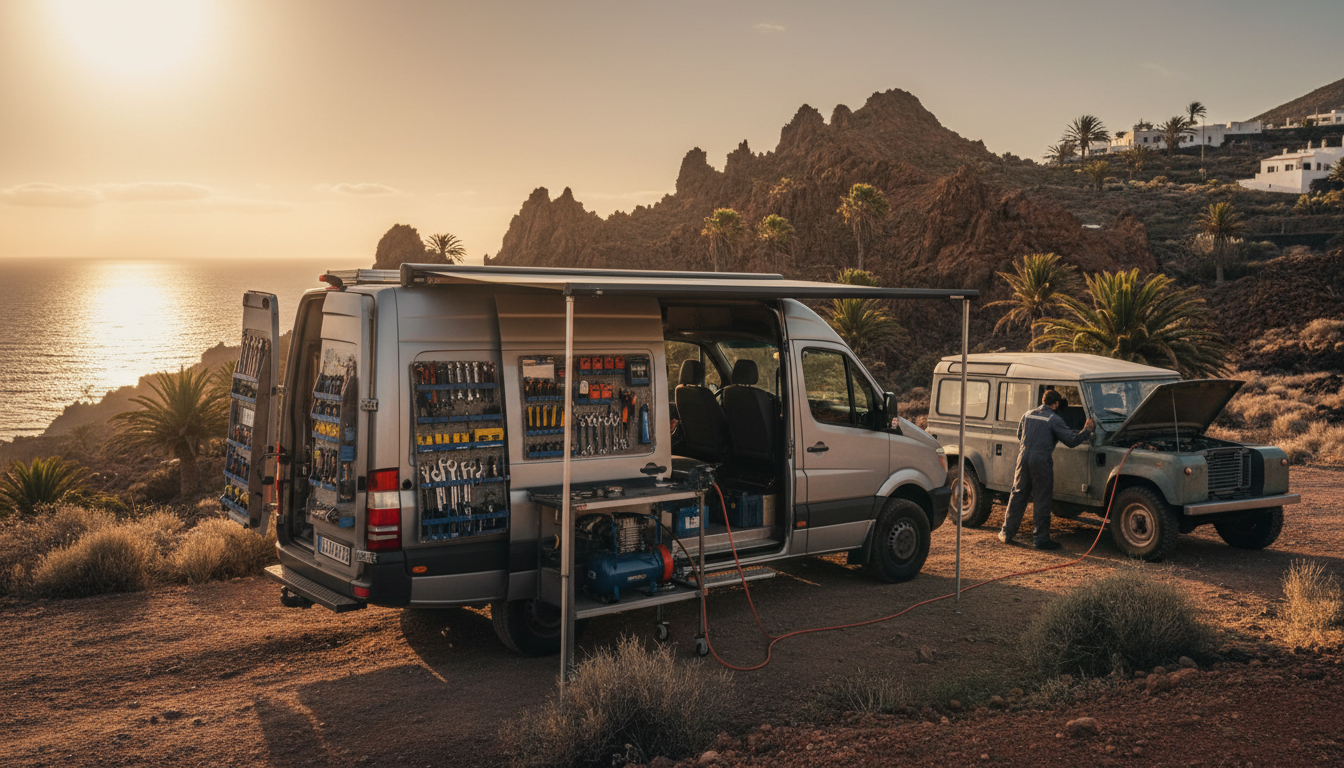 Taller móvil en paisaje volcánico de Canarias
