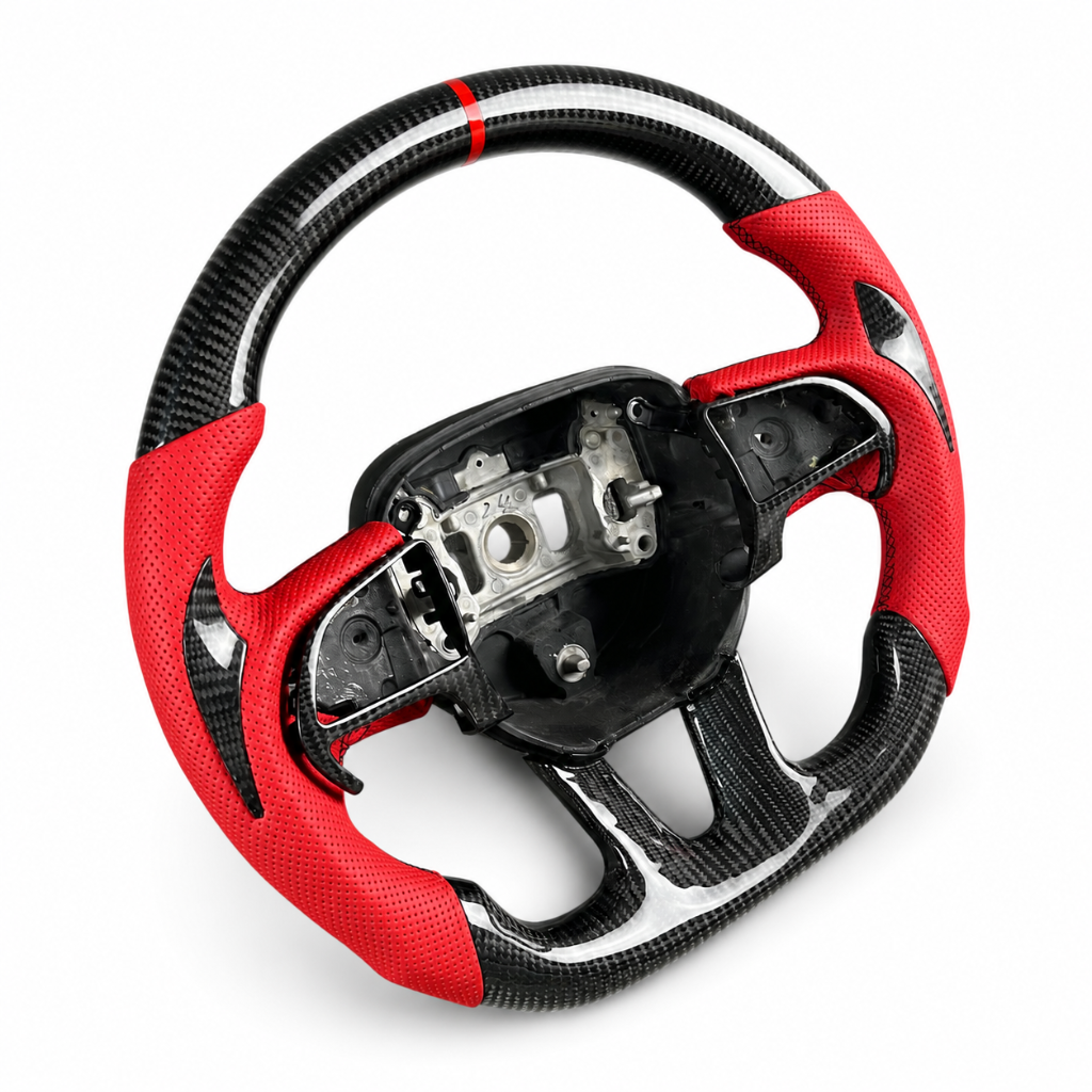 Dodge — Carbon + Red Perforated Leather + White Stripe