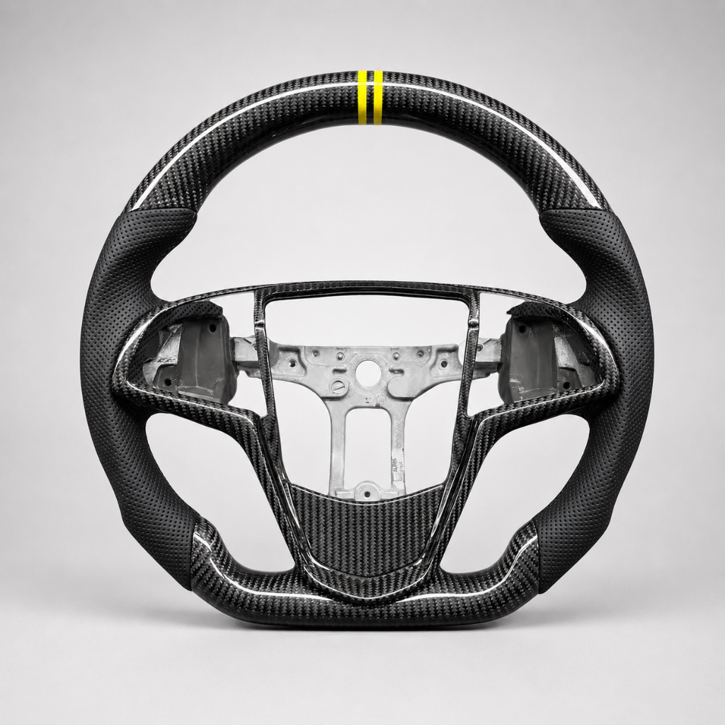 Cadillac — 3K Twill Carbon + Perforated Leather + Tri-Color Stripe