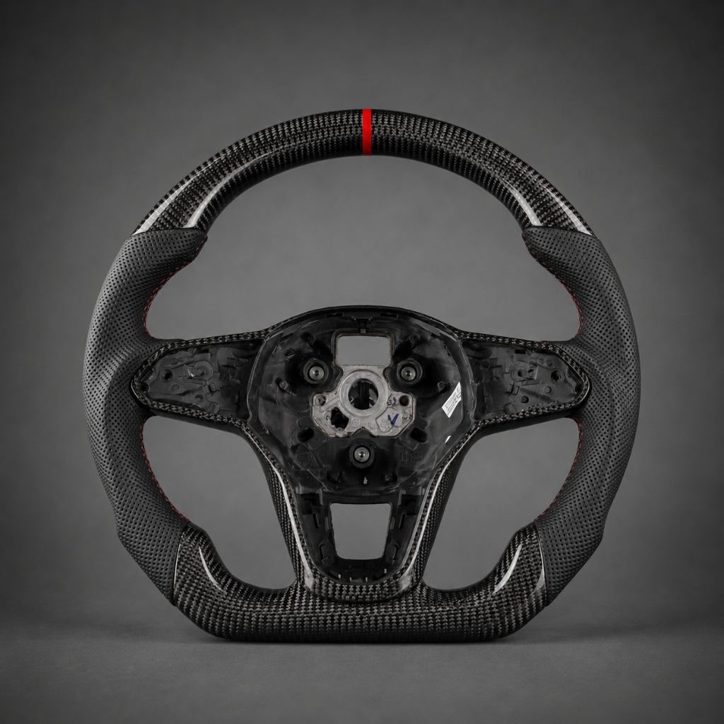 VW — 3K Twill Carbon + Perforated Leather + Red Stripe