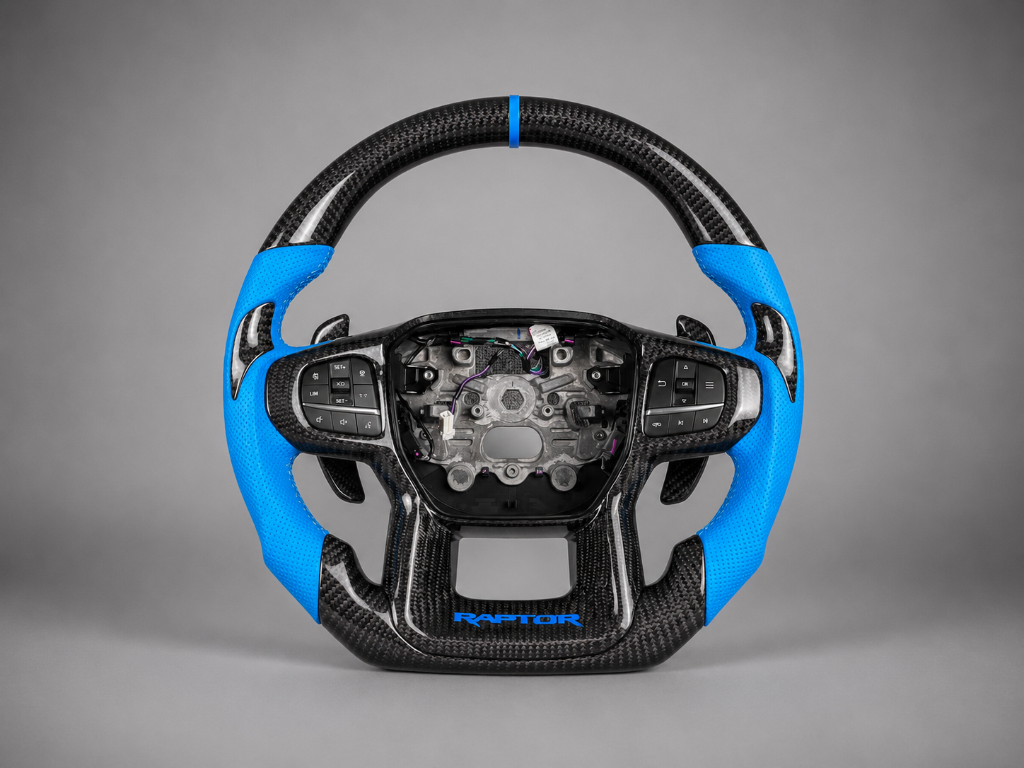 F-150 Raptor — Carbon + Blue Leather + Blue Stripe