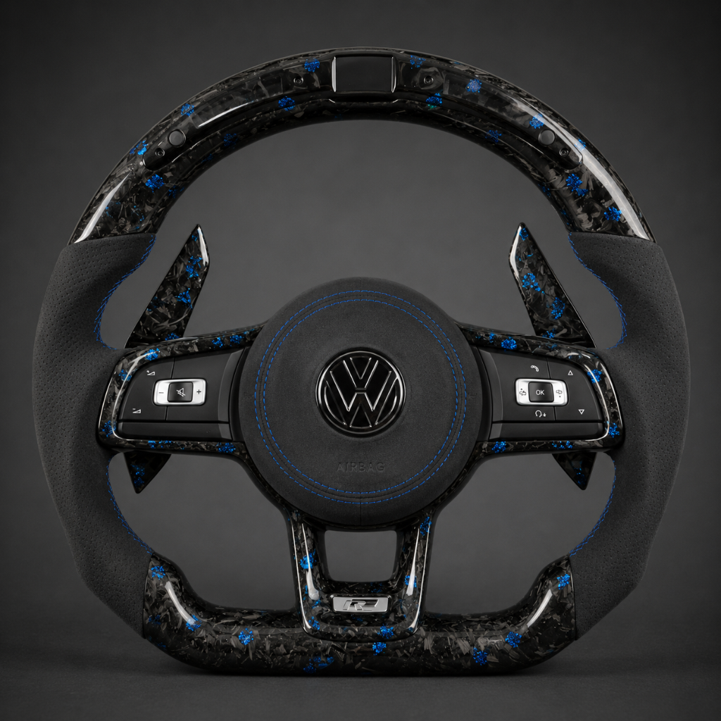VW Golf R — Forged Carbon Blue Flake + Alcantara + LED + Blue Stitching