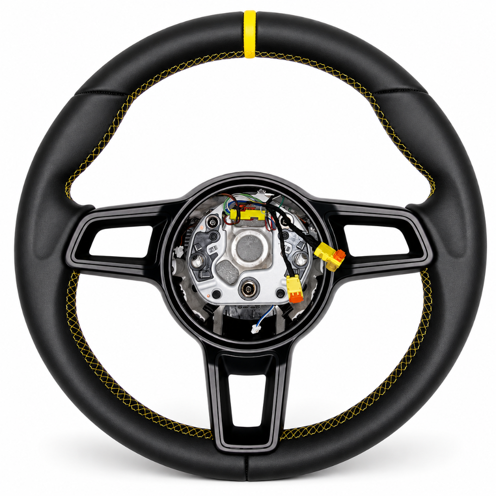 Porsche — Black Leather + Yellow Stitch