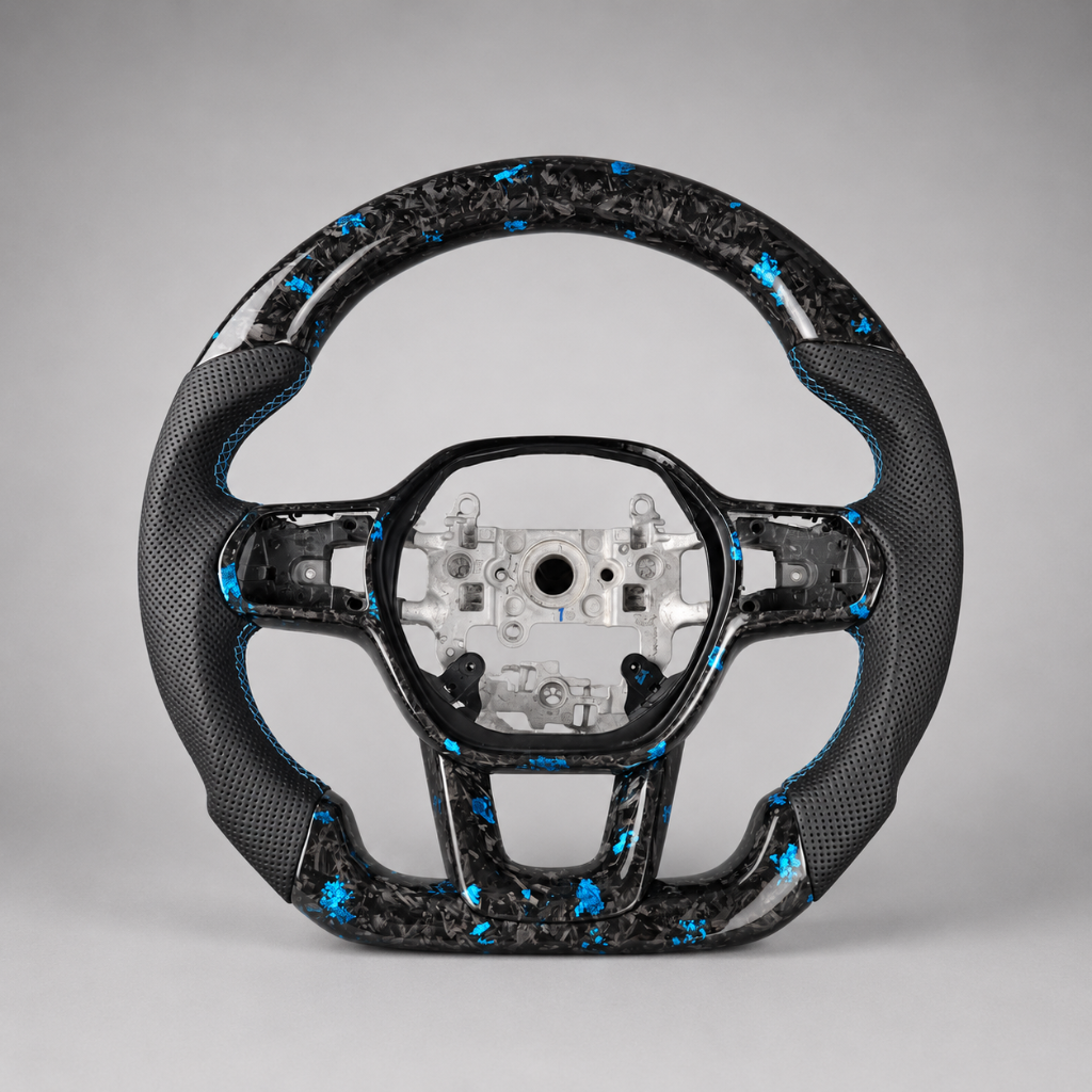 Honda — Forged Carbon Blue Flake + Perforated Leather + Blue Stitching