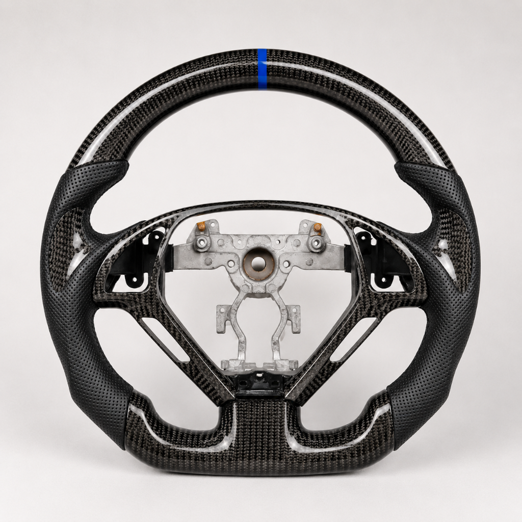 Infiniti — 3K Twill Carbon + Perforated Leather + White Stripe