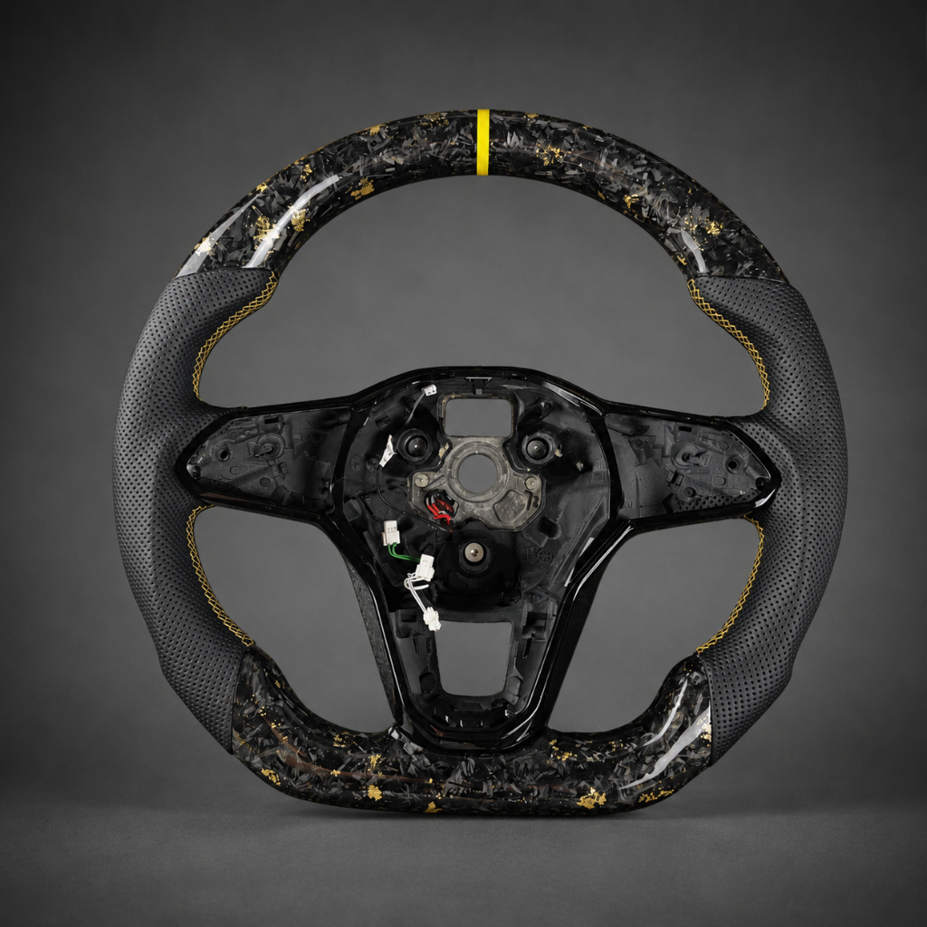 VW — Forged Carbon Gold Flake + Perforated Leather + Yellow Stripe