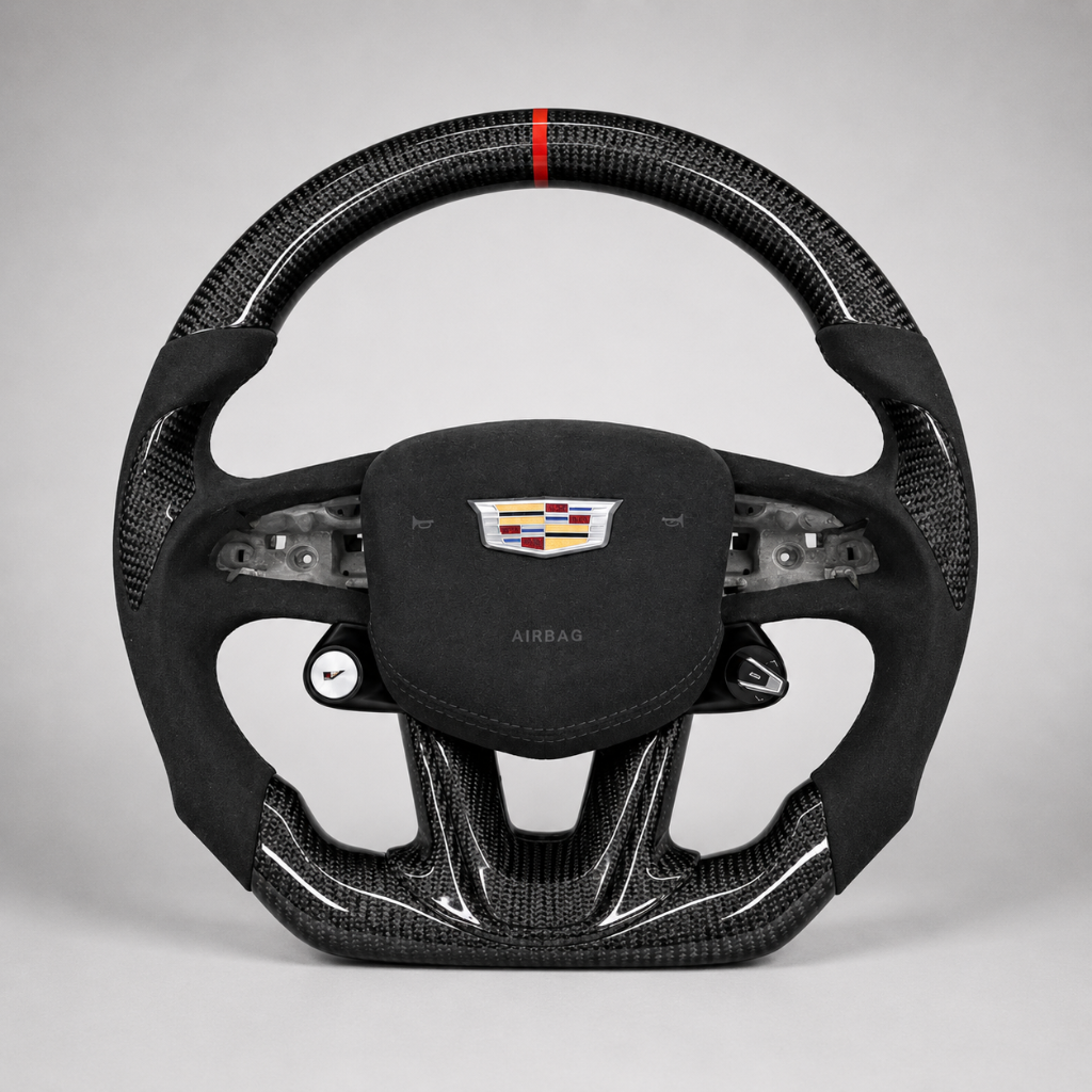 Cadillac — 3K Twill Carbon + Alcantara + Red Stripe