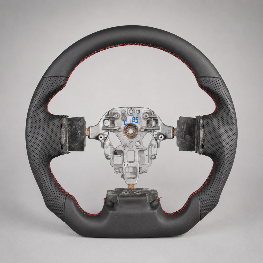 Nissan — Black Perforated Leather + Red Stitch