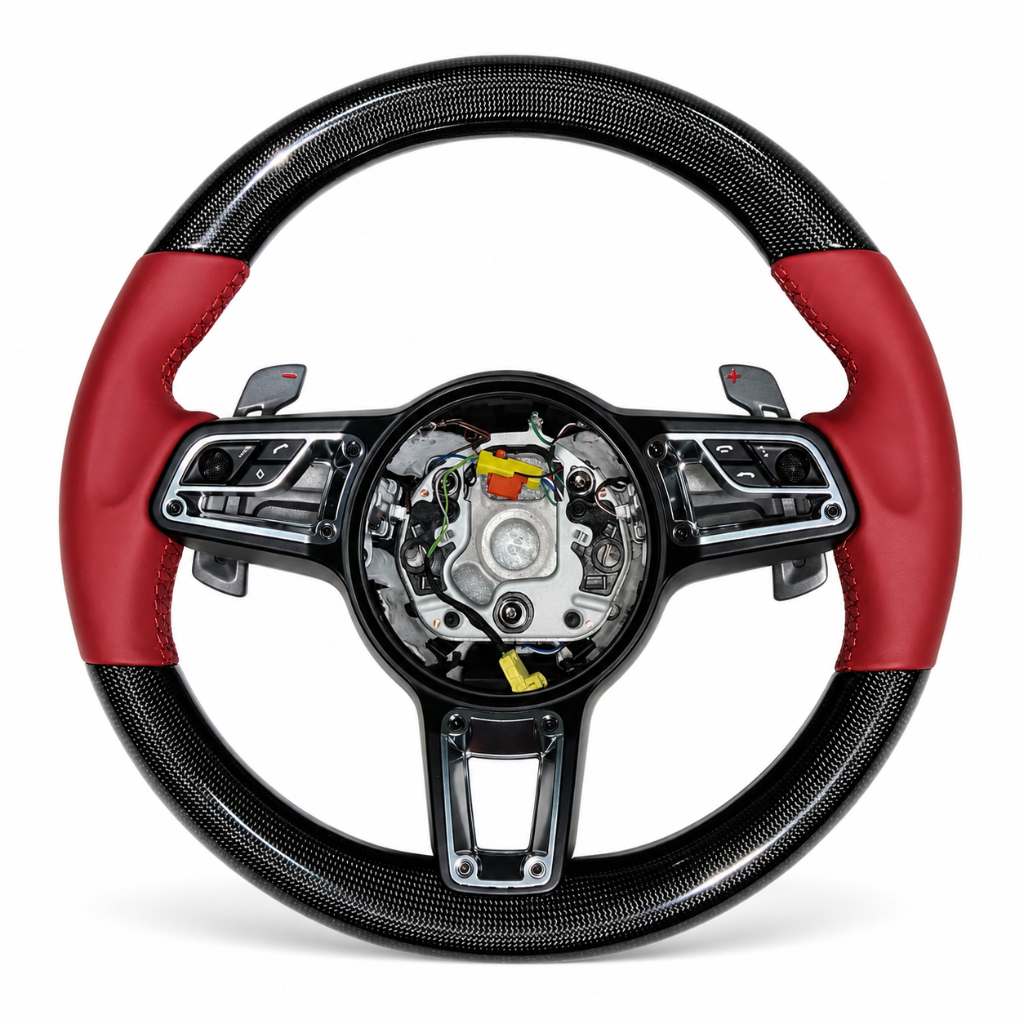 Porsche — Carbon + Red Leather Grips