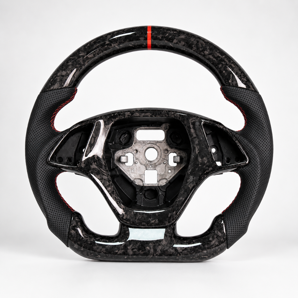 Chevy — Forged Carbon + Perforated Leather + Red Stripe