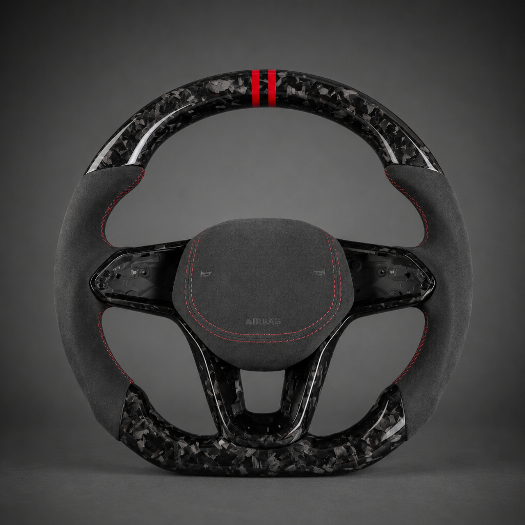 VW — Forged Carbon Red Flake + Alcantara + Red Stripe