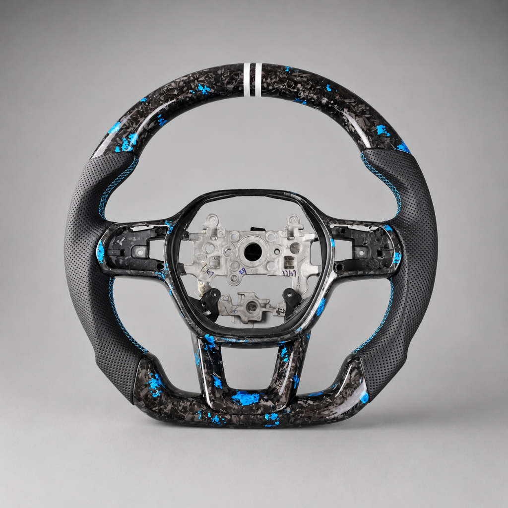 Honda — Forged Carbon Blue Flake + Perforated Leather + White Stripe