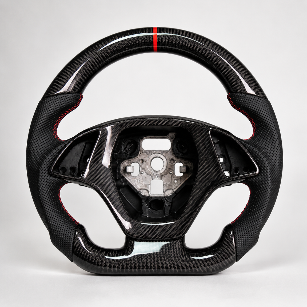 Chevy — 3K Twill Carbon + Perforated Leather + Red Stripe + Red Stitching