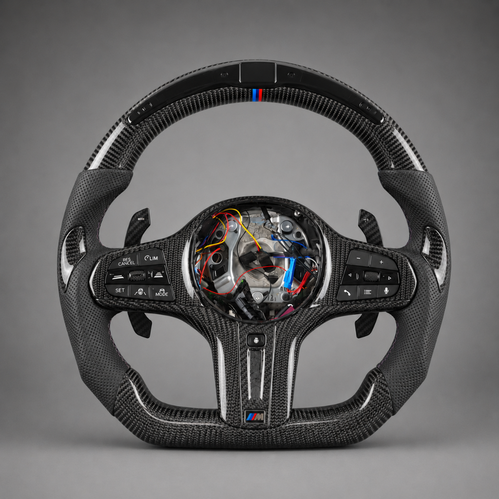 BMW M G-Series — Carbon + Perforated Leather + M Stripe