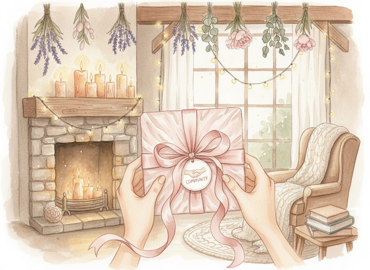 Hands wrapping a cozy gift box with love for donation