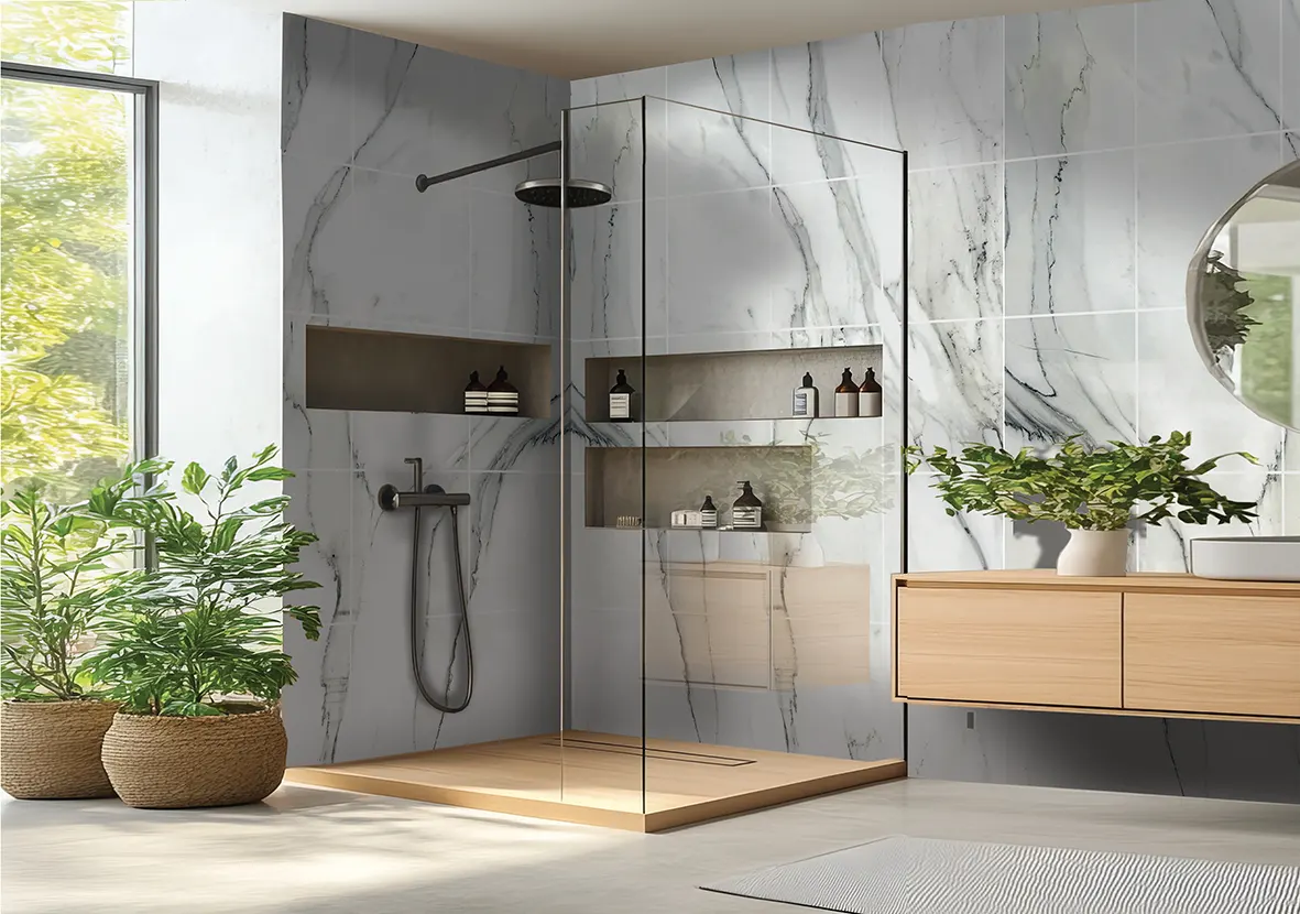 Carrara Tile Shower