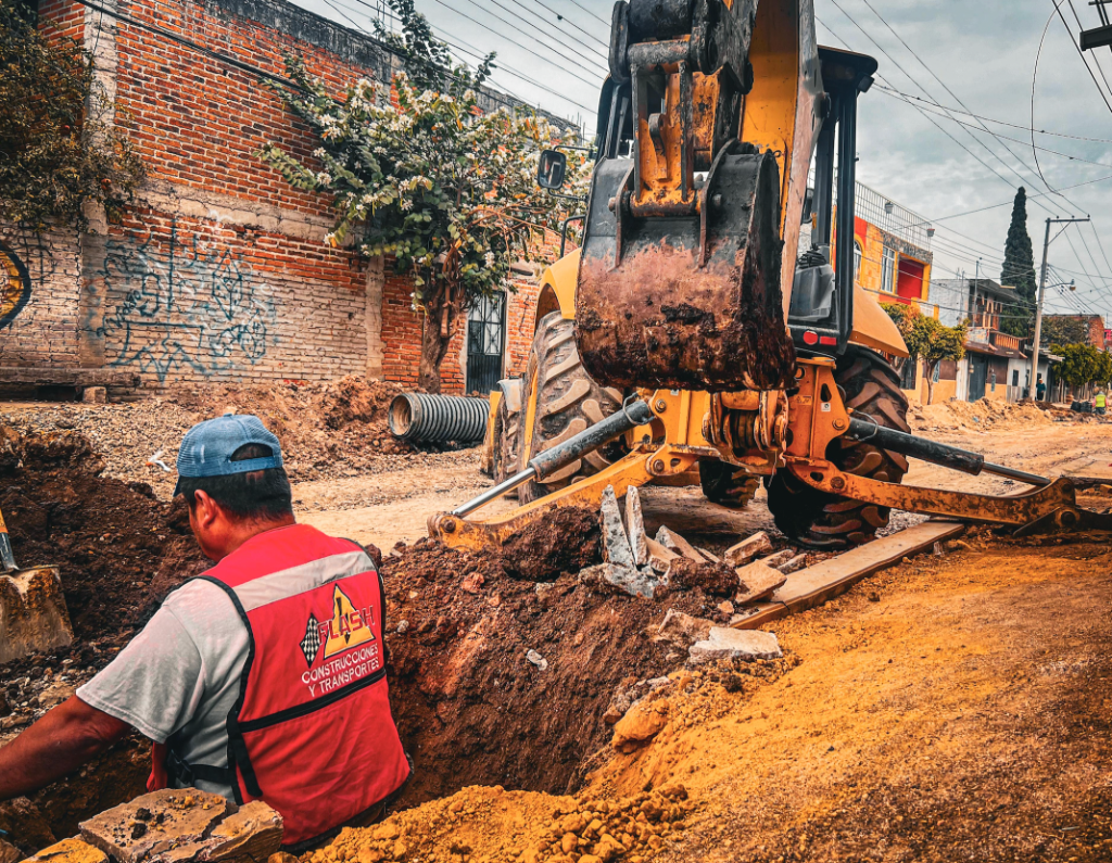 Excavadora en obra Flash