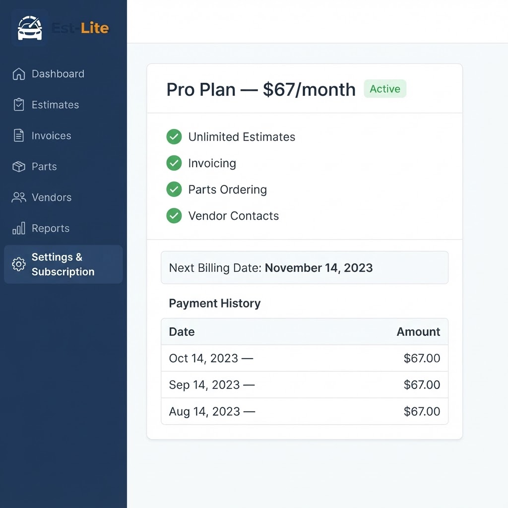 Est-Lite Subscription screen example