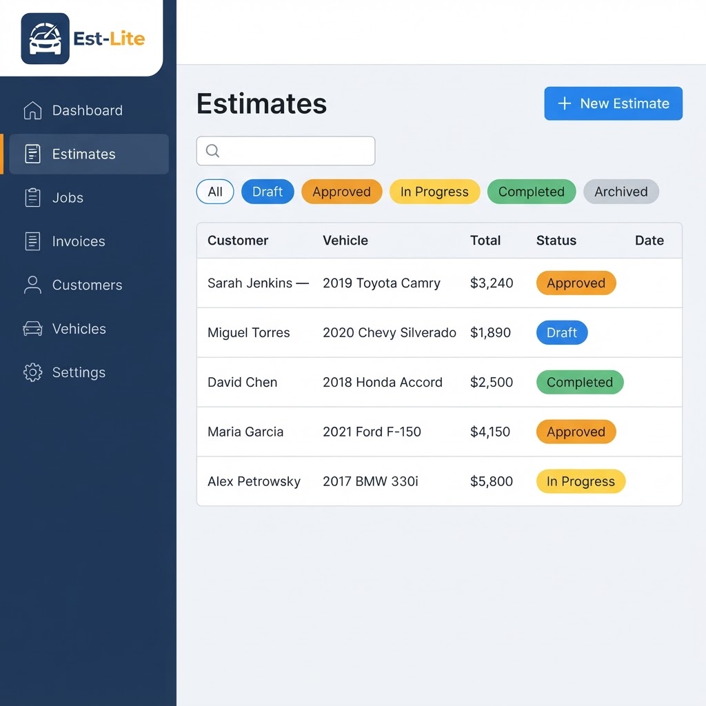 Est-Lite Estimates screen example