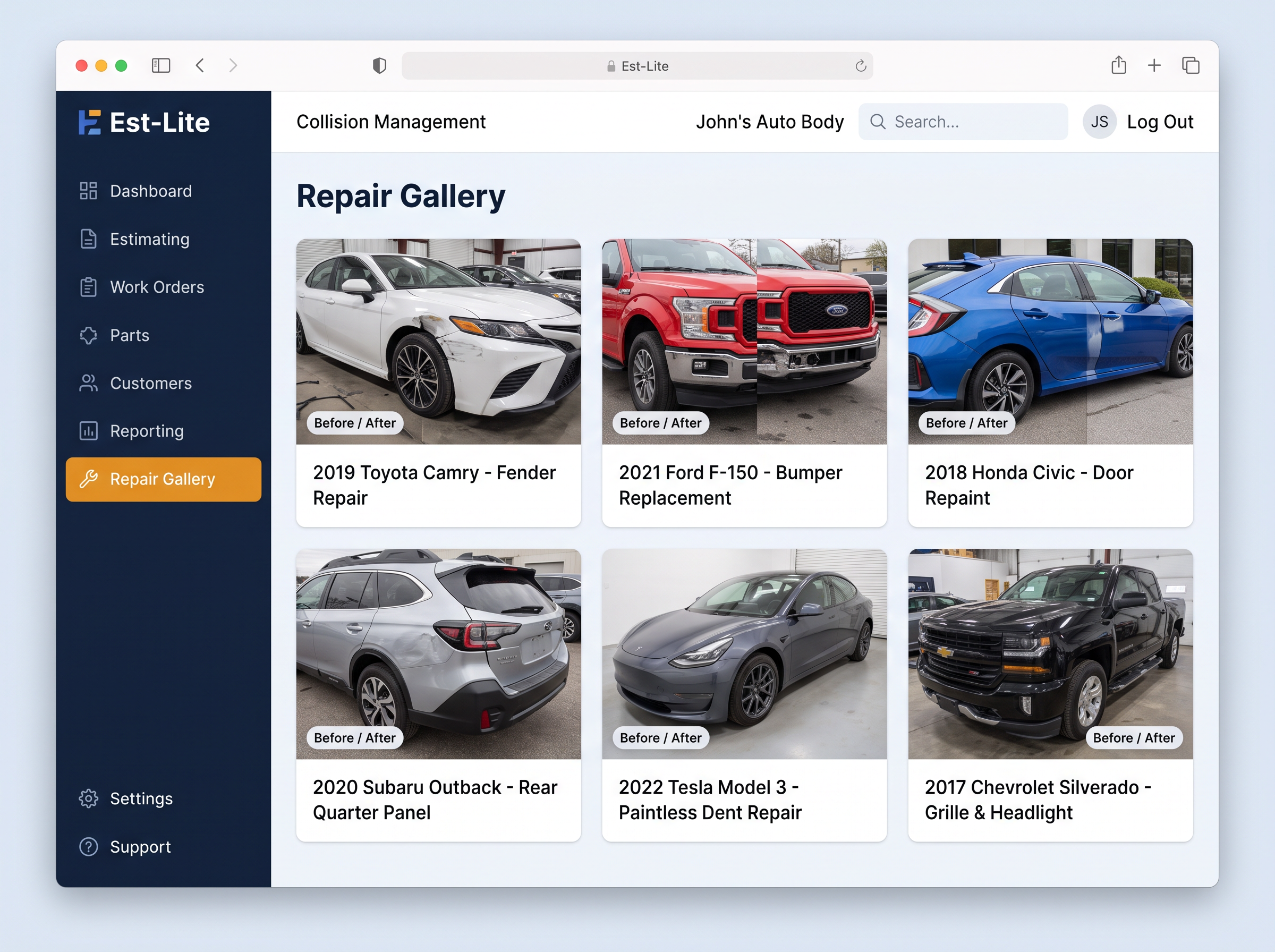 Est-Lite Repair Gallery screen example