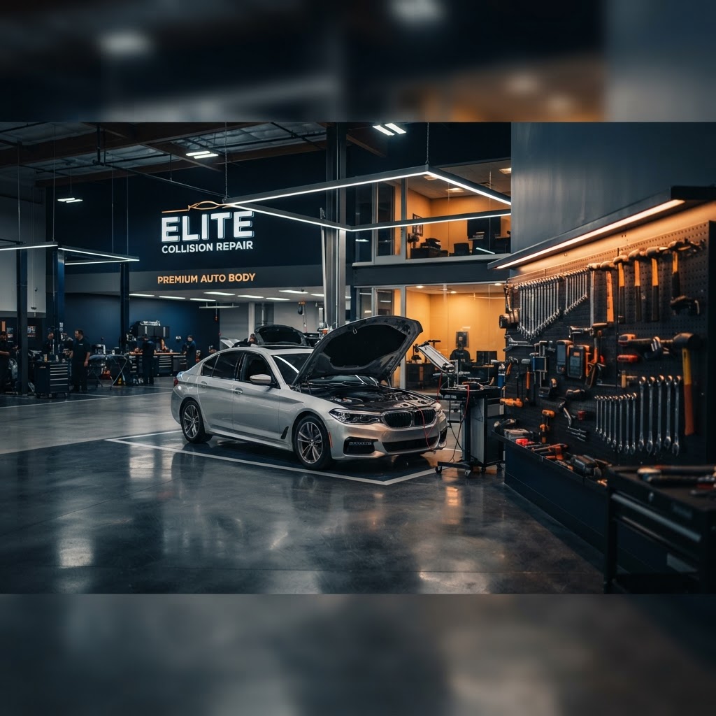 Modern collision repair shop interior