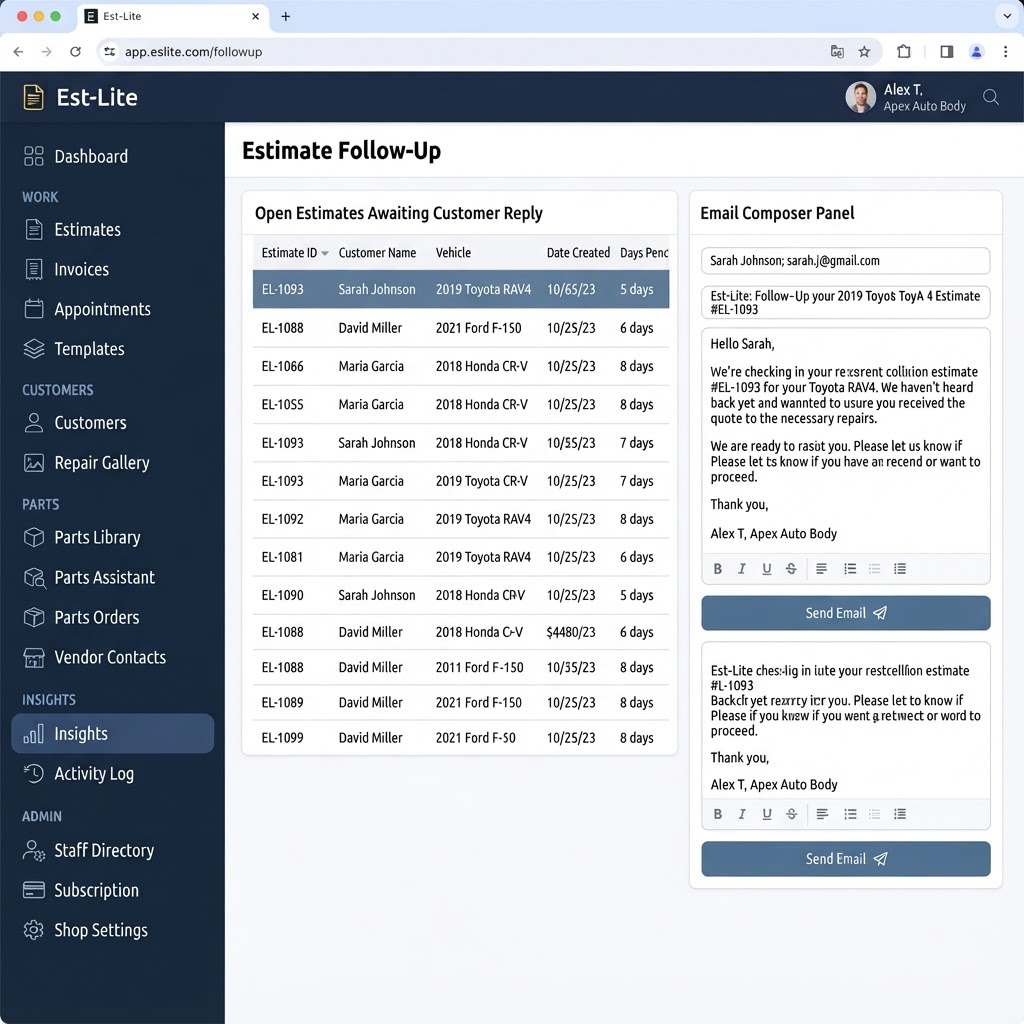 Est-Lite Marketing screen example