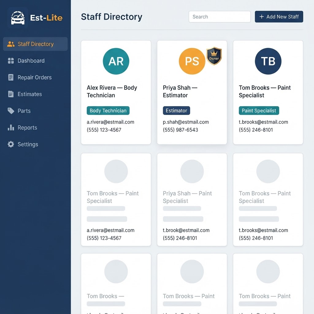 Est-Lite Staff Directory screen example
