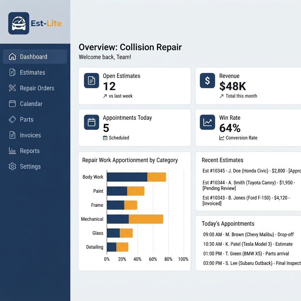 Est-Lite Dashboard screen example