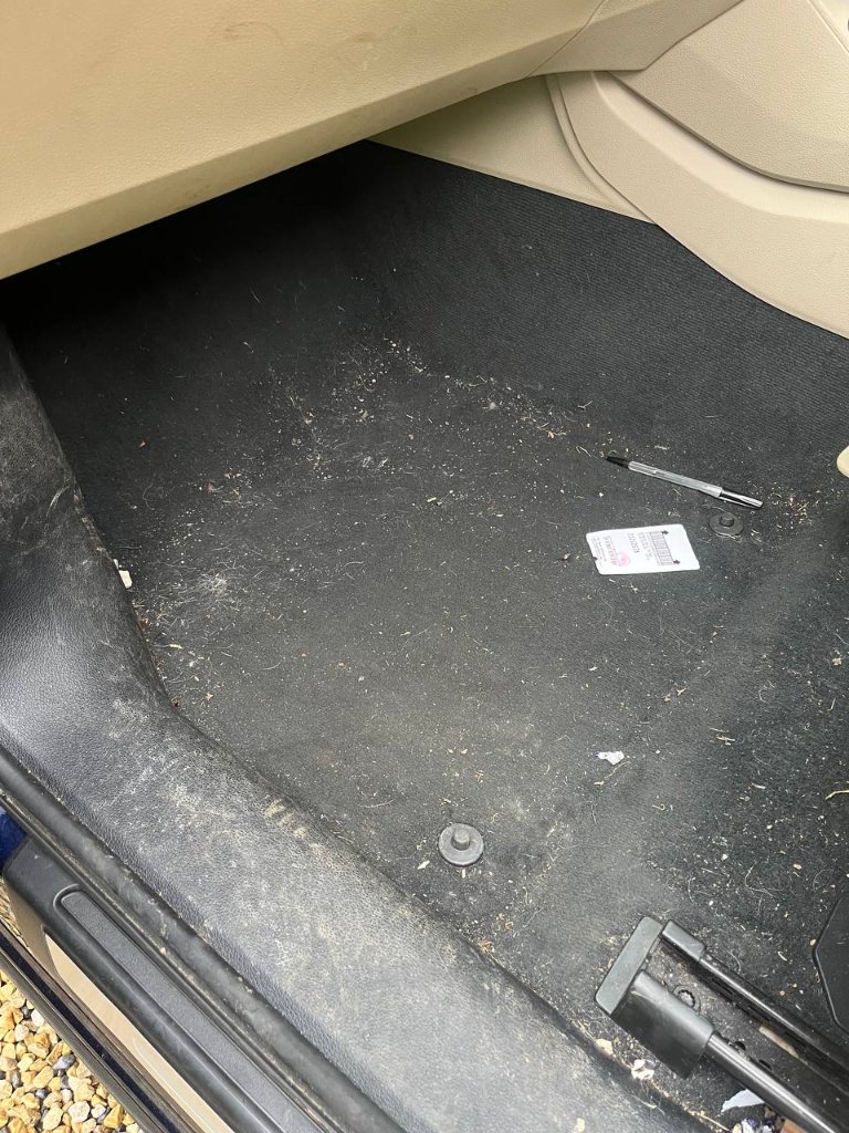 Car front passenger floor — before mobile detailing in Sligo