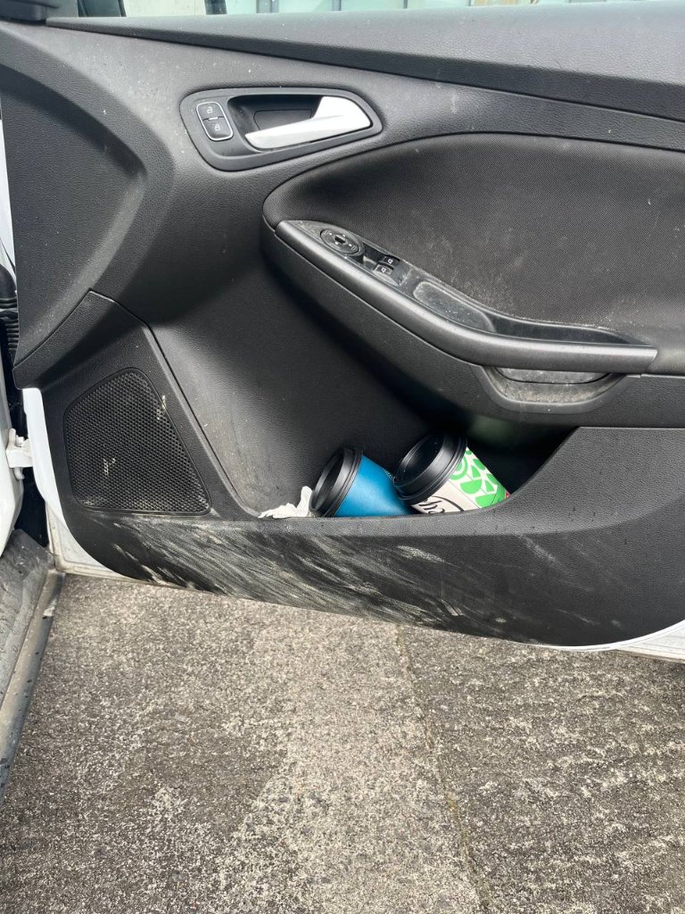 Car interior detailing — door panel before — mobile valeting in Sligo